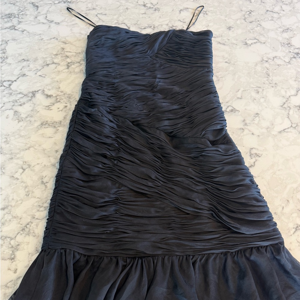 Halston Heritage Black Strapless Ruched Chiffon Evening Dress